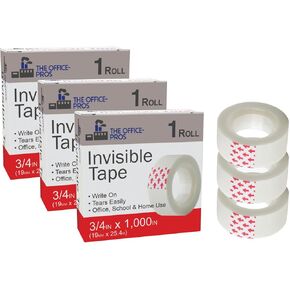 عبوات شريط غير مرئية، 3/4 × 1000 بوصة، شريط للمكتب والمنزل والمدرسة - شريط إعادة تعبئة للموزع، غير مرئي على الورق - 3/4 بوصة × 1000 بوصة - 3 بكرات
