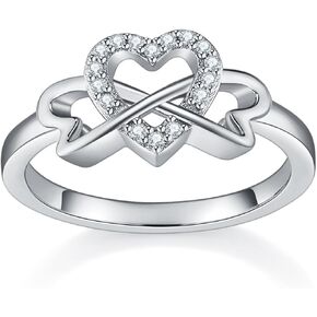 14K Gold/White Gold Plated Rings- Love Heart Infinity Eternity Band- Cubic Zirconia Simulated Diamond Ring For Wedding/Silver Rings, Gold Rings for Women- 2mm Band Size 4-12