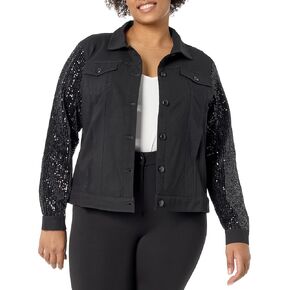 MULTIPLES Women's Plus Size Cuffed Lined Long Sleeve Button Front Jean Style Jacket