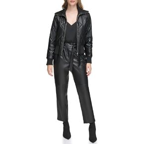 Calvin Klein Womens Quilted Faux Leather Jacket