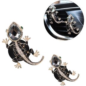 Cute Car Air Freshener 2pcs Lizard Car Diffuser Air Vent Clips Bling Black Car Accessories for Women Teens Playful Alloy Rhinestone Car Decor Refillable Car Air Freshener Car Charm