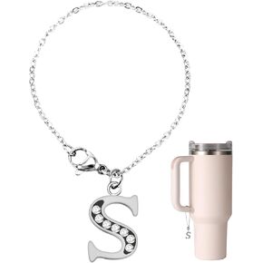 Letter Pendant for Stanley Cup, Rhinestones Pendant Alphabet Chain Personalized Identification Name ID Letter Handle Accessories for Water Bottle Tumbler Stanley Cup