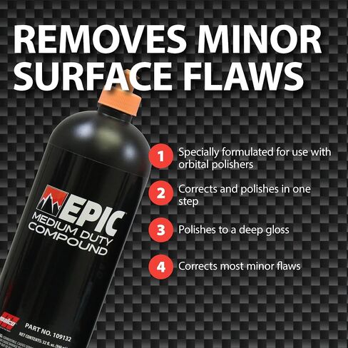 Malco EPIC Medium-Duty Car Polishing Compound – Best Minor Scratch Remover | All-in-One Compound for Polishing Car Paint | Dust-Free, Swirl-Free Finish | Removes P2500 Sand Scratches | 32 Oz. (109032) in Kuwait