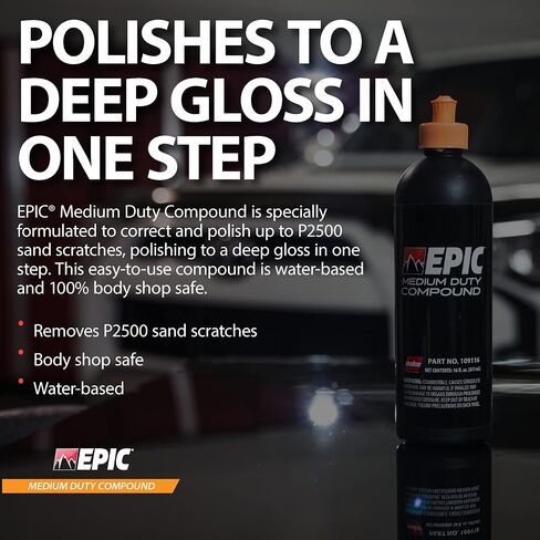 Malco EPIC Medium-Duty Car Polishing Compound – Best Minor Scratch Remover | All-in-One Compound for Polishing Car Paint | Dust-Free, Swirl-Free Finish | Removes P2500 Sand Scratches | 32 Oz. (109032) in Kuwait