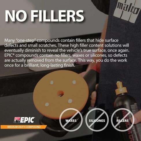 Malco EPIC Medium-Duty Car Polishing Compound – Best Minor Scratch Remover | All-in-One Compound for Polishing Car Paint | Dust-Free, Swirl-Free Finish | Removes P2500 Sand Scratches | 32 Oz. (109032) in Kuwait
