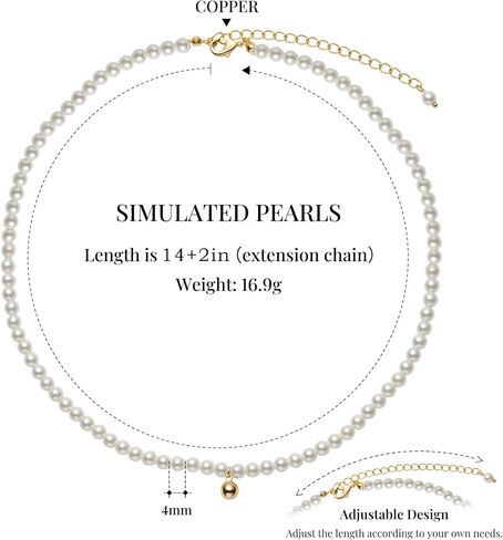 Pearl Necklace 3MM/4MM/6MM White Freshwater Pearl Choker Strands Necklace for Women/Mother/Girlfriend Jewelry Gifts for Wedding Birthday in Saudi Arabia