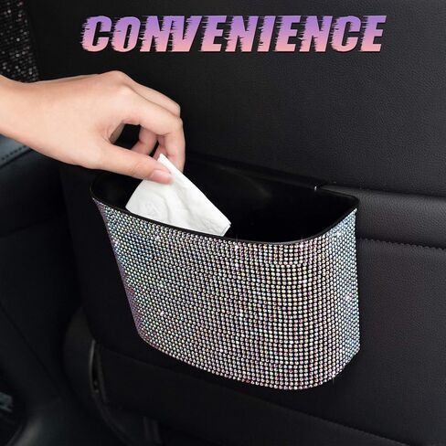 eing Car Trash Can Bling Crystal Auto Storage Pockets,100% Leak Proof Car Trash Container Bin Car Garbage Bag Hanging for Backside/Gearshift/Center Console,(1 - Pack, Multicolor) in Saudi Arabia