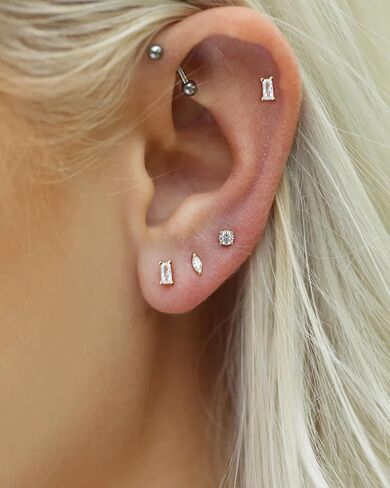 Push-in Flat Back Earrings, Hypoallergenic 14K Gold Plated Princess Cut Cubic Zirconia Stud Earrings Square CZ Studs | Cartilage Earring | Tragus Helix Piercing Jewelry | Threadless Push in Flatback Nap Earrings for Women Men in Saudi Arabia