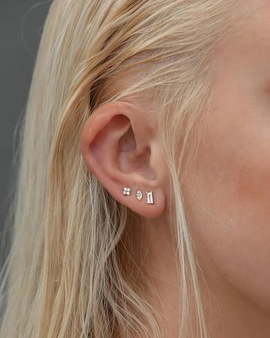 Push-in Flat Back Earrings, Hypoallergenic 14K Gold Plated Princess Cut Cubic Zirconia Stud Earrings Square CZ Studs | Cartilage Earring | Tragus Helix Piercing Jewelry | Threadless Push in Flatback Nap Earrings for Women Men in Saudi Arabia