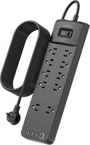 Power Strip - Addtam Surge Protector with 10 Outlets and 4 USB Ports, 6 Feet Extension Cord with Flat Plug, 2700 Joules, ETL Listed, Black in Kuwait