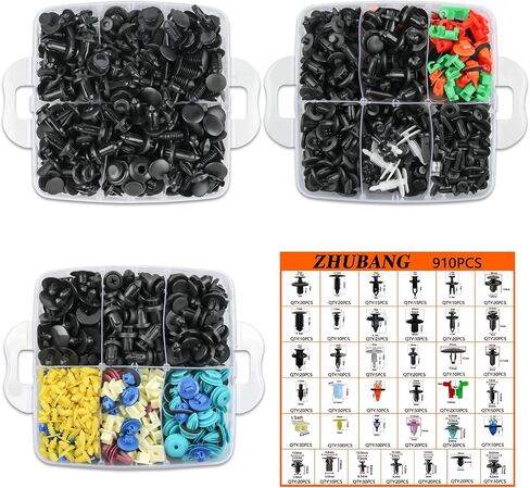 955PCS Car Push Retainer Clips Door Panel Trim Clamp Kit Auto Fasteners Assortment with 38 Most Popular Size Nylon Bumper Fender for GM Ford Toyota Honda Chevrolet BMW Benz Audi Nissan Mazda in Saudi Arabia