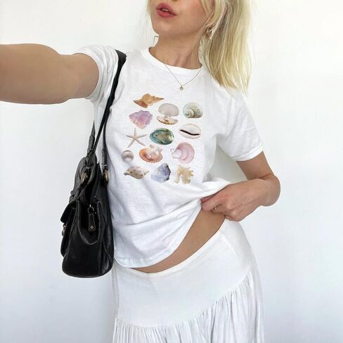 Y2k Graphic Baby Tees for Women Fruit Bow Shirt Crop Top Vintage Aesthetic Teen Girl Clothes 90s Summer Clothing in Saudi Arabia