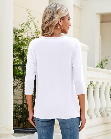 3 Pack 3/4 Sleeve Tops for Women Round Neck Fall Basics Casual T Shirts Trendy Loose Fit Tees in Saudi Arabia