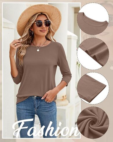3 Pack 3/4 Sleeve Tops for Women Round Neck Fall Basics Casual T Shirts Trendy Loose Fit Tees in Saudi Arabia