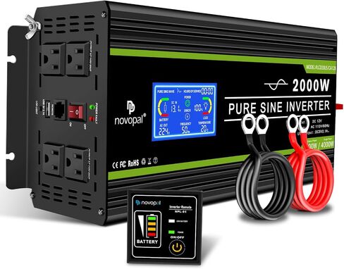 NOVOPAL 2000 Watt Pure Sine Wave Power Inverter DC 12V to AC 110V 120V Rv Inverters with 1 USB Port-16 feet Remote Control, LCD Display for Truck, Hurricane, Home in Saudi Arabia