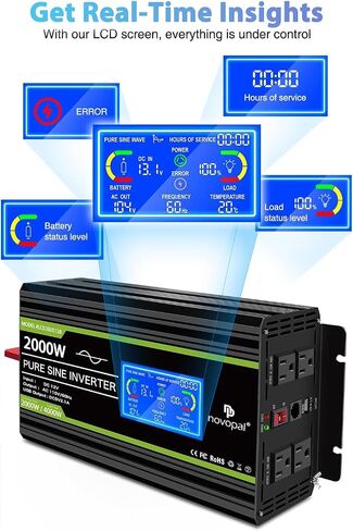 NOVOPAL 2000 Watt Pure Sine Wave Power Inverter DC 12V to AC 110V 120V Rv Inverters with 1 USB Port-16 feet Remote Control, LCD Display for Truck, Hurricane, Home in Saudi Arabia