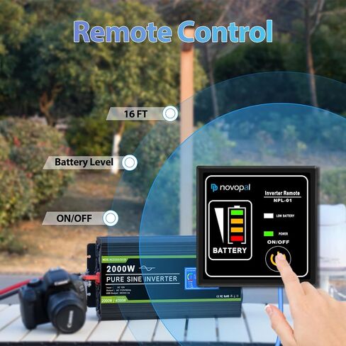 NOVOPAL 2000 Watt Pure Sine Wave Power Inverter DC 12V to AC 110V 120V Rv Inverters with 1 USB Port-16 feet Remote Control, LCD Display for Truck, Hurricane, Home in Saudi Arabia