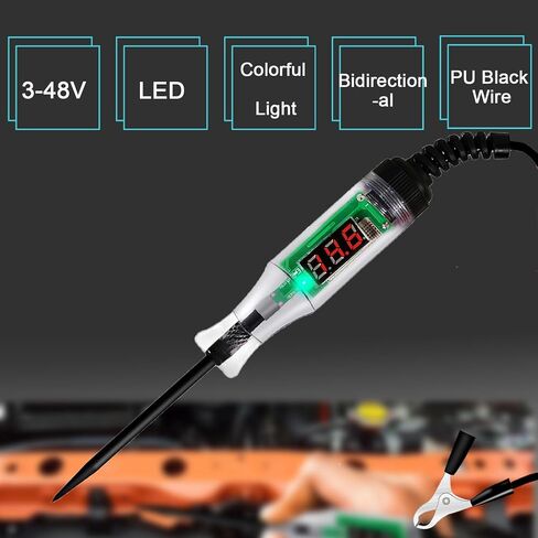 أضواء اختبار السيارات، 5-90 فولت تيار مستمر ضوء اختبار الدائرة LED الرقمية، جهاز اختبار الضوء شديد التحمل مع الفولتميتر، قلم اختبار كهربائي ثنائي الاتجاه للسيارة والدراجات النارية والشاحنات وعربة الجولف in Saudi Arabia