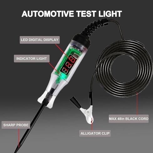 أضواء اختبار السيارات، 5-90 فولت تيار مستمر ضوء اختبار الدائرة LED الرقمية، جهاز اختبار الضوء شديد التحمل مع الفولتميتر، قلم اختبار كهربائي ثنائي الاتجاه للسيارة والدراجات النارية والشاحنات وعربة الجولف in Saudi Arabia
