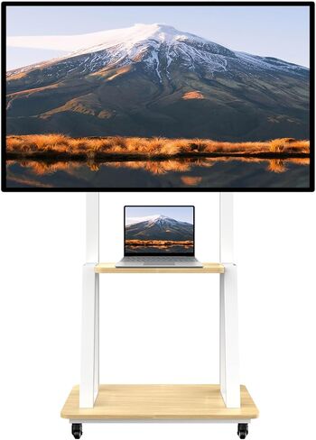 Mobile TV Cart for 32-75 inch LED LCD Flat Curved Panel Screen TVs, with Laptop Shelf Portable Outdoor Floor Stand up to 110 Lbs 2 Tier White Wood Shelves for Home and Office，VESA 600x400mm in Kuwait