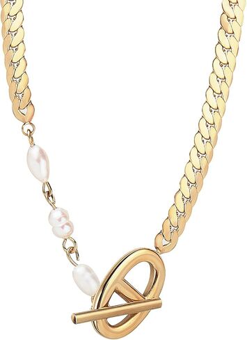 Necklaces for Women Double D Letters Freshwater Pearl Splicing OT Toggle Clasps 15" Flat Chain in Saudi Arabia