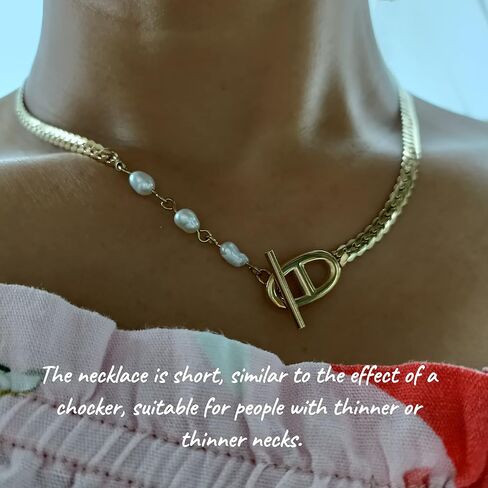 Necklaces for Women Double D Letters Freshwater Pearl Splicing OT Toggle Clasps 15" Flat Chain in Saudi Arabia