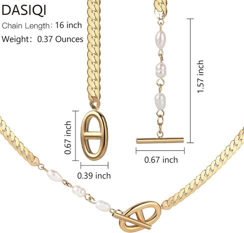 Necklaces for Women Double D Letters Freshwater Pearl Splicing OT Toggle Clasps 15" Flat Chain in Saudi Arabia