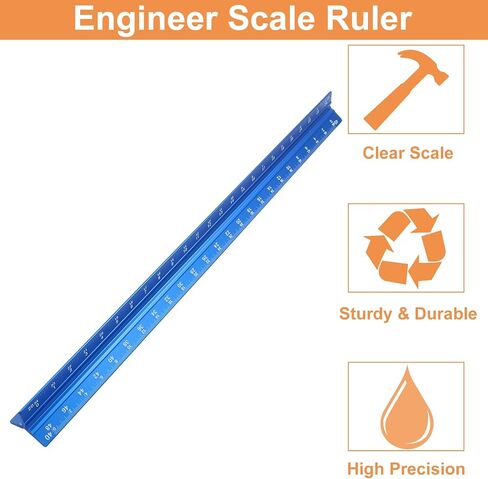 Piutouyar 12 Inch Engineer Scale Ruler, Metal Engineering Ruler Aluminum Laser-Etched Triangular Drafting Tool for Civil Engineering Drafting, Imperial Scale 1:10, 1:20, 1:30, 1:40, 1:50, 1:60(Black) in Saudi Arabia
