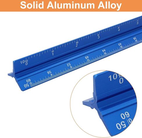 Piutouyar 12 Inch Engineer Scale Ruler, Metal Engineering Ruler Aluminum Laser-Etched Triangular Drafting Tool for Civil Engineering Drafting, Imperial Scale 1:10, 1:20, 1:30, 1:40, 1:50, 1:60(Black) in Saudi Arabia