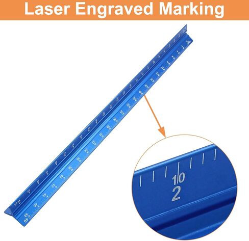 Piutouyar 12 Inch Engineer Scale Ruler, Metal Engineering Ruler Aluminum Laser-Etched Triangular Drafting Tool for Civil Engineering Drafting, Imperial Scale 1:10, 1:20, 1:30, 1:40, 1:50, 1:60(Black) in Saudi Arabia
