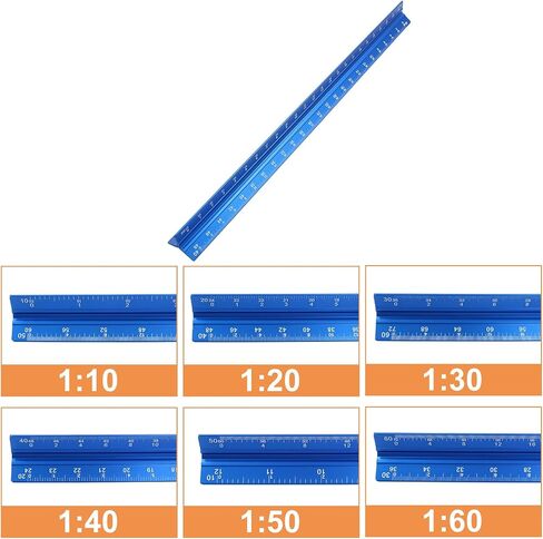 Piutouyar 12 Inch Engineer Scale Ruler, Metal Engineering Ruler Aluminum Laser-Etched Triangular Drafting Tool for Civil Engineering Drafting, Imperial Scale 1:10, 1:20, 1:30, 1:40, 1:50, 1:60(Black) in Saudi Arabia