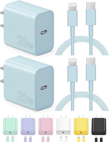 شاحن iPhone شحن سريع للغاية [معتمد من MFi] شاحن iPad 20W PD USB C شاحن حائط 2 حزمة كابل شحن سريع 6FT متوافق مع iPhone14/14 Pro Max/13/13Pro/12/12 Pro/11/11Pro/XS، iPad in Kuwait