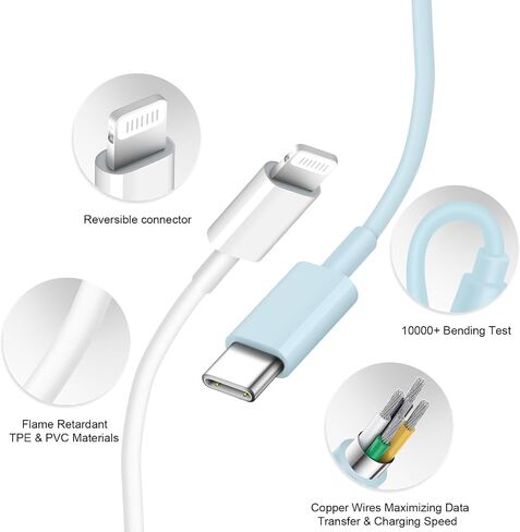شاحن iPhone شحن سريع للغاية [معتمد من MFi] شاحن iPad 20W PD USB C شاحن حائط 2 حزمة كابل شحن سريع 6FT متوافق مع iPhone14/14 Pro Max/13/13Pro/12/12 Pro/11/11Pro/XS، iPad in Kuwait