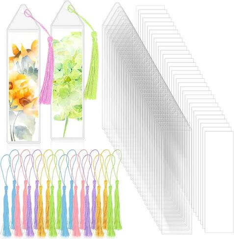 50 مجموعة من الإشارات المرجعية الفارغة من ورق كرافت مع شرابات وعلامات PVC، مجموعة إشارات مرجعية مع فتحة لحفلات الزفاف والتخرج والحرف اليدوية والمشاريع اليدوية الخاصة بالحفلات، 50 علامة مرجعية و50 أكمام بلاستيكية و50 شرابة in Kuwait