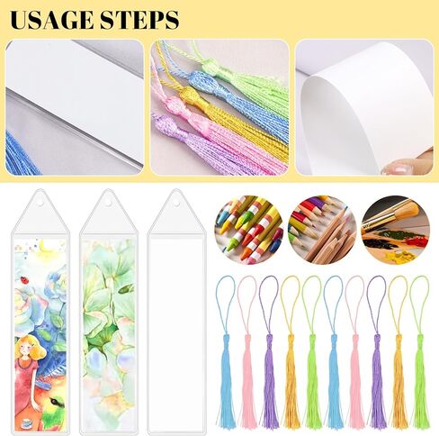 50 مجموعة من الإشارات المرجعية الفارغة من ورق كرافت مع شرابات وعلامات PVC، مجموعة إشارات مرجعية مع فتحة لحفلات الزفاف والتخرج والحرف اليدوية والمشاريع اليدوية الخاصة بالحفلات، 50 علامة مرجعية و50 أكمام بلاستيكية و50 شرابة in Kuwait