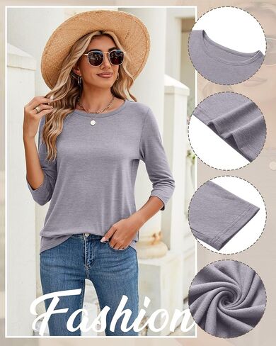 3 Pack 3/4 Sleeve Tops for Women Round Neck Fall Basics Casual T Shirts Trendy Loose Fit Tees in Saudi Arabia