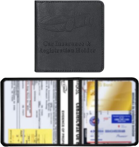 Car Registration and Insurance Holder, Vehicle Glove Box Organizer with Magnetic Closure, PU Leather Embossed Auto Card Document Holder Accessories, Universal for SUV, Truck, RV（Black） in Kuwait