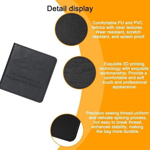 Car Registration and Insurance Holder, Vehicle Glove Box Organizer with Magnetic Closure, PU Leather Embossed Auto Card Document Holder Accessories, Universal for SUV, Truck, RV（Black） in Kuwait