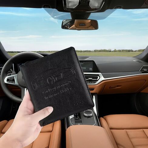 Car Registration and Insurance Holder, Vehicle Glove Box Organizer with Magnetic Closure, PU Leather Embossed Auto Card Document Holder Accessories, Universal for SUV, Truck, RV（Black） in Kuwait