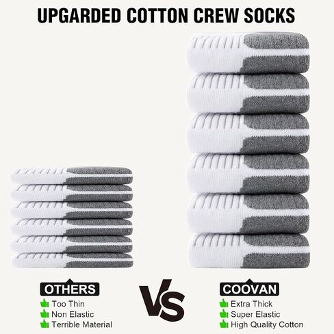 COOVAN Mens Cotton Crew Socks Moisture Wicking Cushioned Athletic Heavy Duty Work Boot Socks 6 Pairs in Saudi Arabia