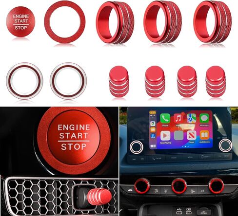 for Honda Civic/CRV Accessories (2022-2024) for Acura Integra (2023-2024) Air Conditioning, Vent Knob Cover Start/Stop Button Ring, Air Conditioning Climate Control Knob Button (11, red) in Saudi Arabia