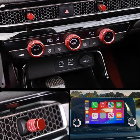 for Honda Civic/CRV Accessories (2022-2024) for Acura Integra (2023-2024) Air Conditioning, Vent Knob Cover Start/Stop Button Ring, Air Conditioning Climate Control Knob Button (11, red) in Saudi Arabia