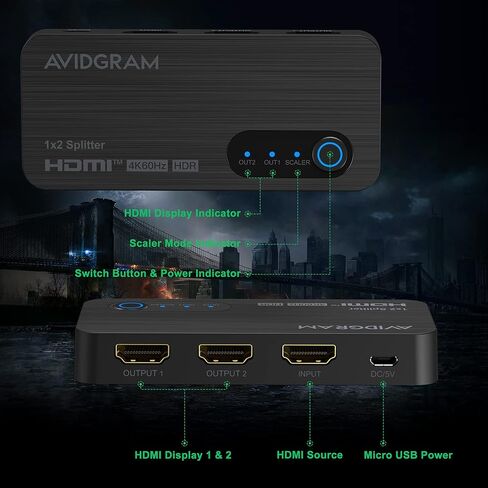 HDMI Splitter 1 in 2 Out 8K 60Hz 4:4:4, AVIDGRAM 2 Port Splitter with Auto, Copy, Downscaler EDID Mode, 4K 120Hz HDMI Duplicator, Compatible with Xbox Series X, PS4 Pro, PS5, Blu-ray Player in Saudi Arabia