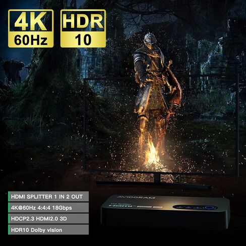 HDMI Splitter 1 in 2 Out 8K 60Hz 4:4:4, AVIDGRAM 2 Port Splitter with Auto, Copy, Downscaler EDID Mode, 4K 120Hz HDMI Duplicator, Compatible with Xbox Series X, PS4 Pro, PS5, Blu-ray Player in Saudi Arabia