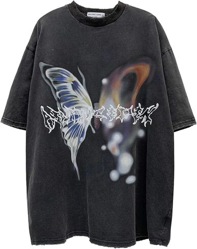 Aelfric Eden Mens Graphic Tees Y2k Butterfly Print Oversized T Shirts Washed Vintage Streetwear Shirt Casual Tops in Saudi Arabia