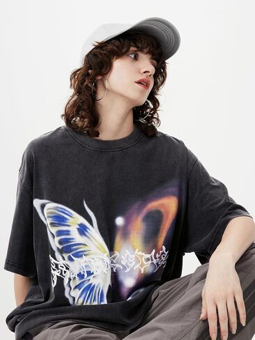 Aelfric Eden Mens Graphic Tees Y2k Butterfly Print Oversized T Shirts Washed Vintage Streetwear Shirt Casual Tops in Saudi Arabia