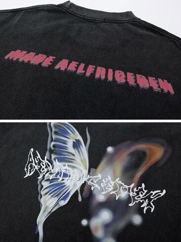 Aelfric Eden Mens Graphic Tees Y2k Butterfly Print Oversized T Shirts Washed Vintage Streetwear Shirt Casual Tops in Saudi Arabia