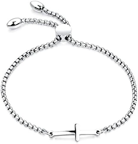 Stainless Steel Cross Bracelet Sideway Lateral Cross Bracelet Adjustable Chain Cuff Wrist Bracelet for Women Gift Jewelry Christmas Birthday in Saudi Arabia