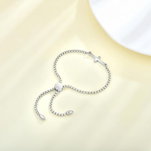 Stainless Steel Cross Bracelet Sideway Lateral Cross Bracelet Adjustable Chain Cuff Wrist Bracelet for Women Gift Jewelry Christmas Birthday in Saudi Arabia