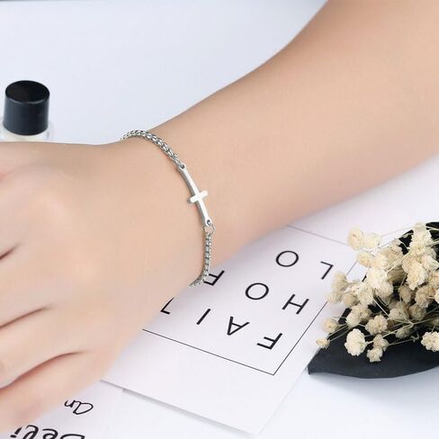 Stainless Steel Cross Bracelet Sideway Lateral Cross Bracelet Adjustable Chain Cuff Wrist Bracelet for Women Gift Jewelry Christmas Birthday in Saudi Arabia